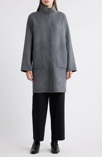 Stand Collar Reversible Wool & Cashmere Coat