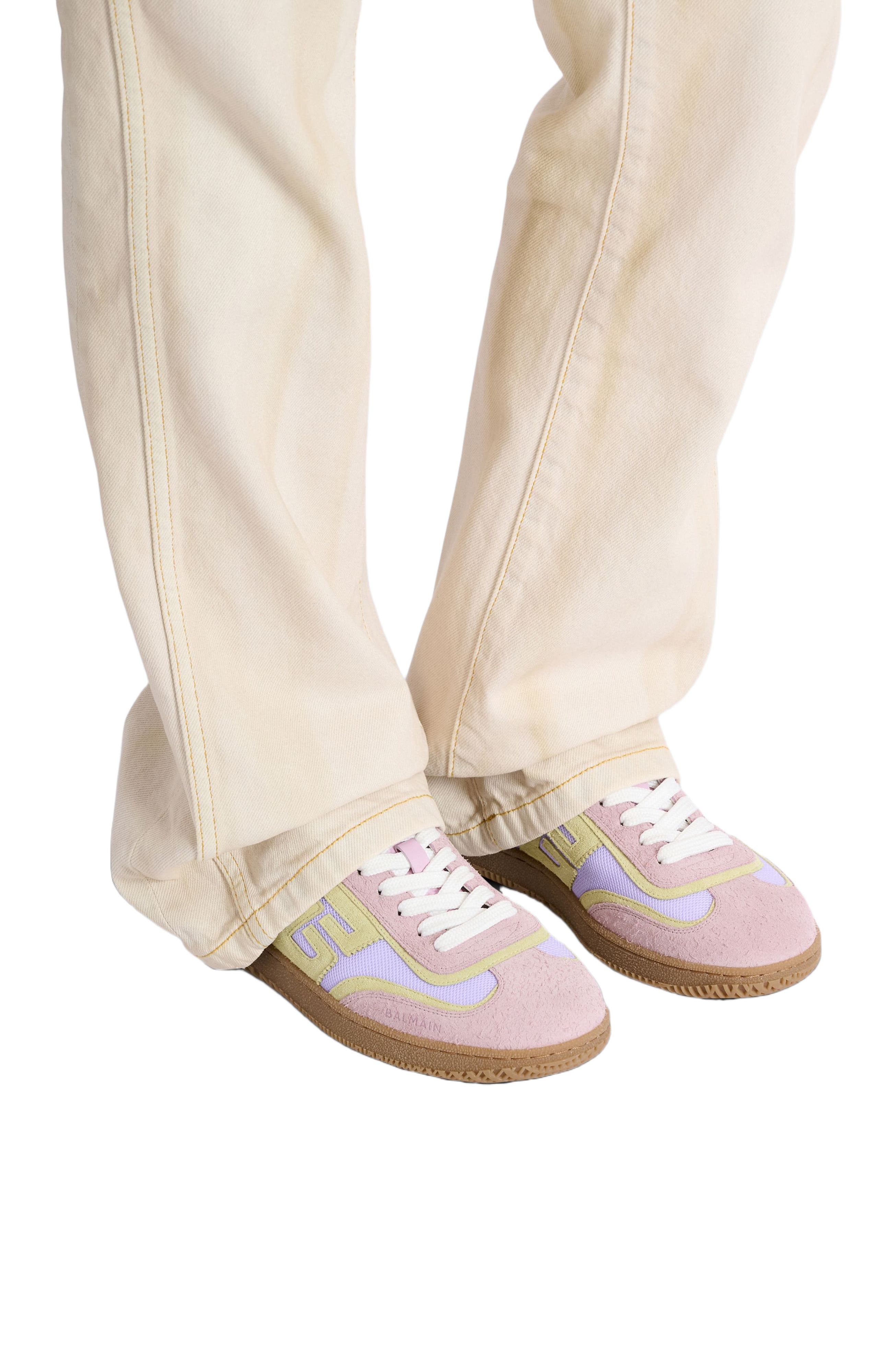 Balmain Swan suede and mesh trainers, Alternate, color, Purple