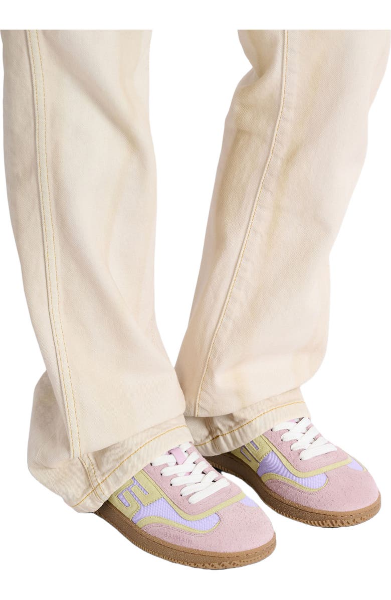 Balmain Swan suede and mesh trainers, Alternate, color, Purple