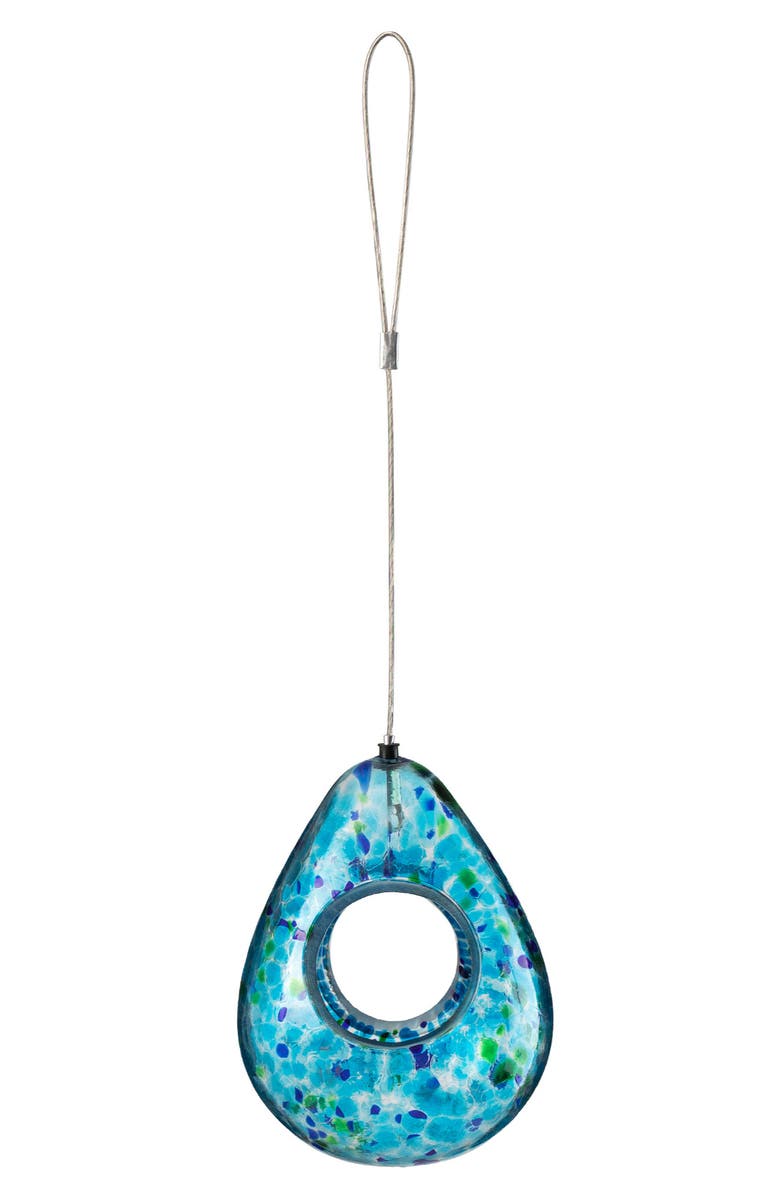 Glitzhome 6.75"H Glass Water Drop Hanging Multi Dots Birdfeeder, Main, color, Blue