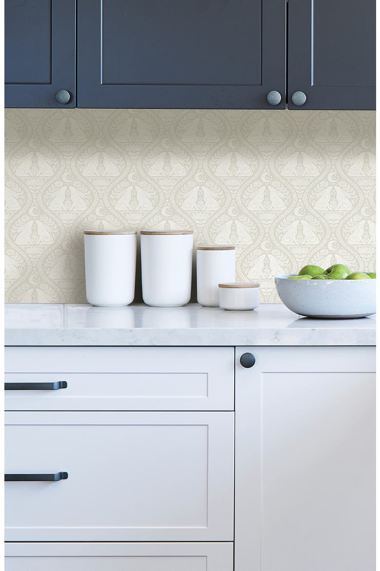 Cream Moon Rabbit Peel Stick Wallpaper, Alternate, color, OFF-WHITE