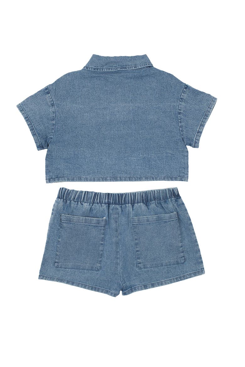 Zoey Denim Two Piece Short Set, Alternate, color, Blue