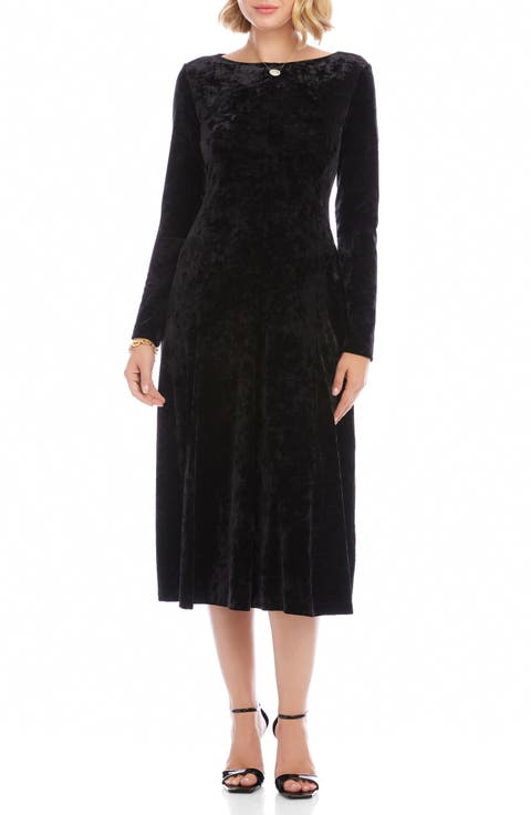 Kate Long Sleeve Crushed Velvet Midi Dress