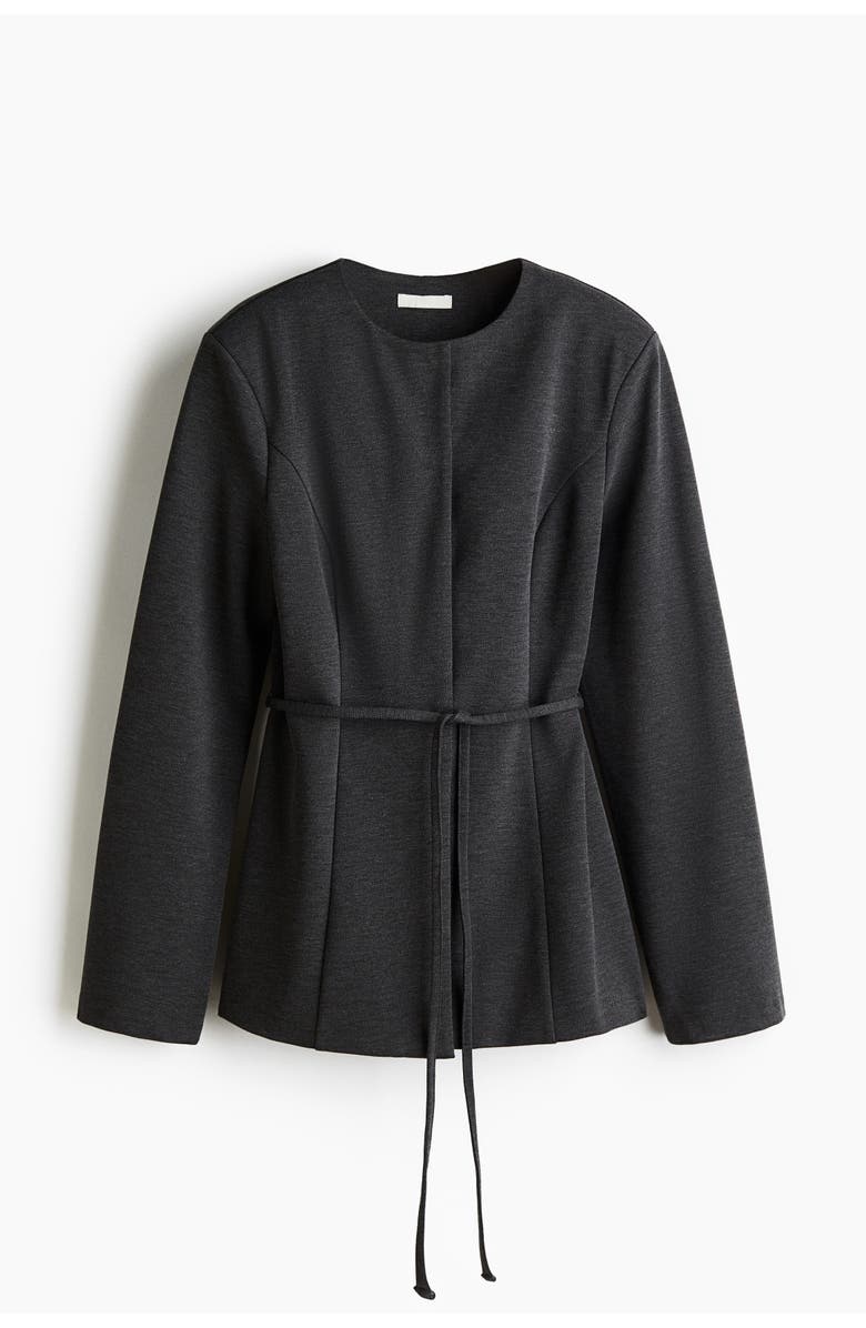 H&M Belted Ponte Di Roma Blazer, Main, color, Dark Gray Melange
