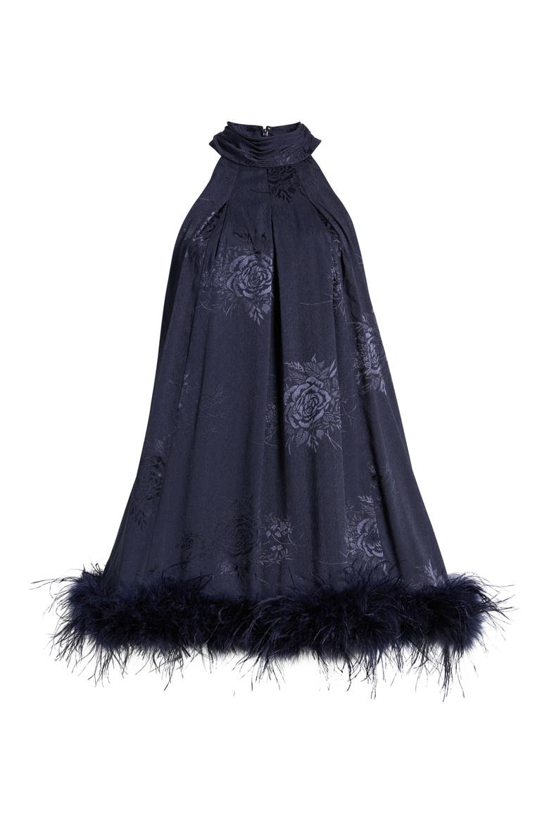 Feather Hem Sleeveless Swing Dress, Alternate, color, NAVY