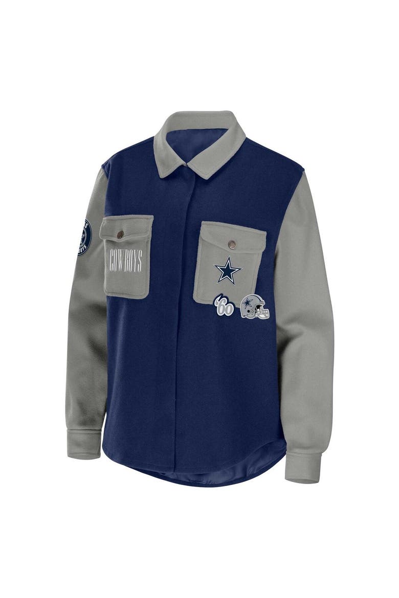 Women's WEAR by Erin Andrews Navy Dallas Cowboys Button-Up Shirt Jacket, Alternate, color, Navy