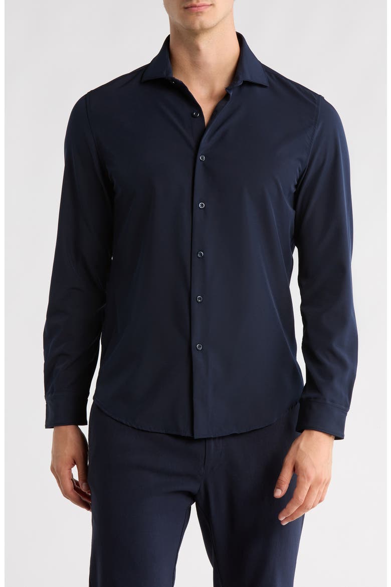 Solid Navy Performance Button-Up Shirt, Main, color, NAVY