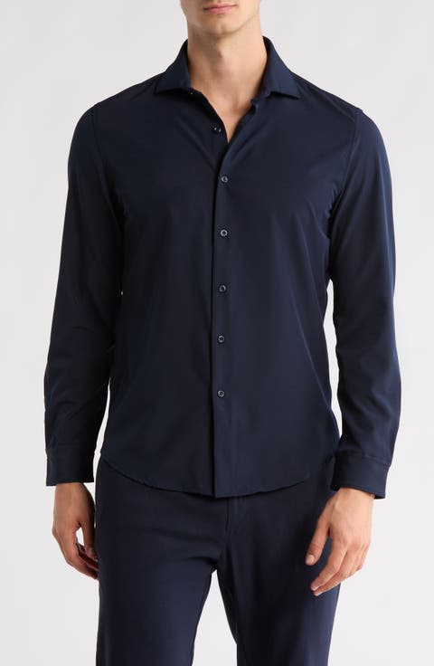 Solid Navy Performance Button-Up Shirt