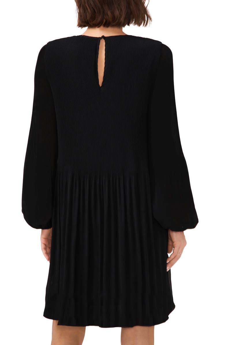 Halogen<sup>®</sup> Plissé Long Sleeve Dress, Alternate, color, Rich Black 060