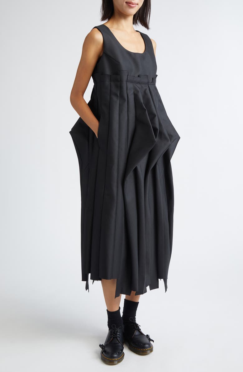 Comme des Garçons Pleated Gabardine Midi Dress, Alternate, color, Black