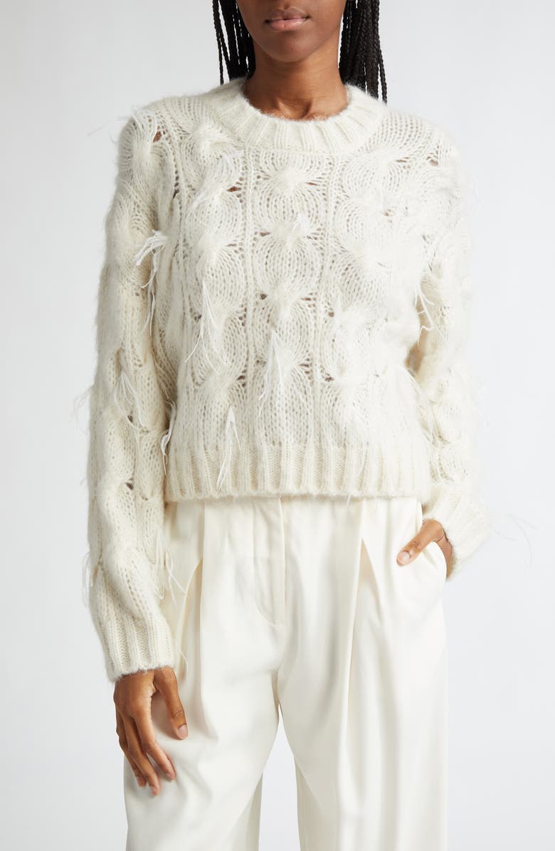 Vince Feather Detail Alpaca Blend Cable Sweater, Main, color, Off White