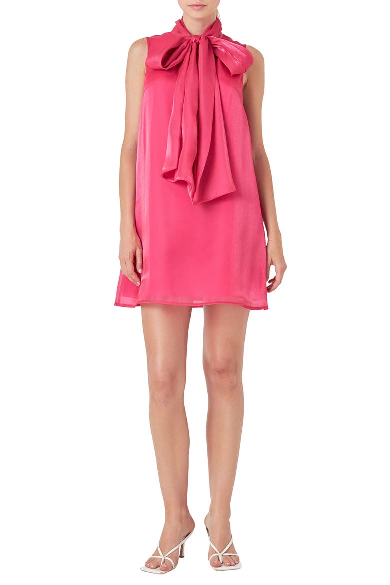 Bow Neck Organza Minidress, Main, color, FUCHSIA