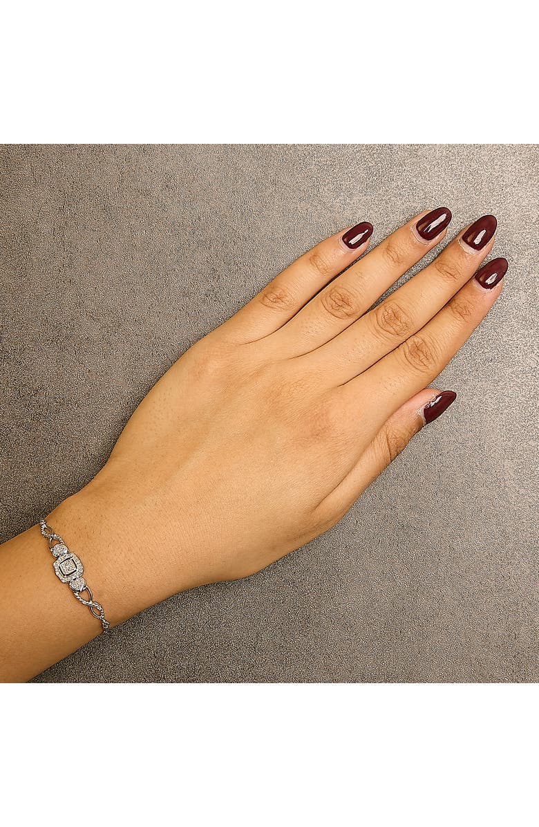 Haus of Brilliance .925 Sterling Silver Diamond Cushion Frame Heart-Sides Twist Adjustable Bolo Tennis Bolo Bracelet, Alternate, color, Silver