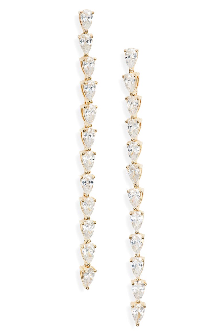 Pear Cubic Zirconia Linear Drop Earrings, Main, color, CLEAR- GOLD