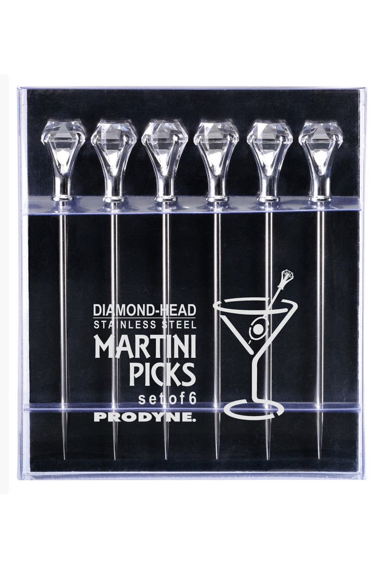 Diamond Head Martini Picks, Set of 6, Acrylic and Stainless Steel, Alternate, color, Silver