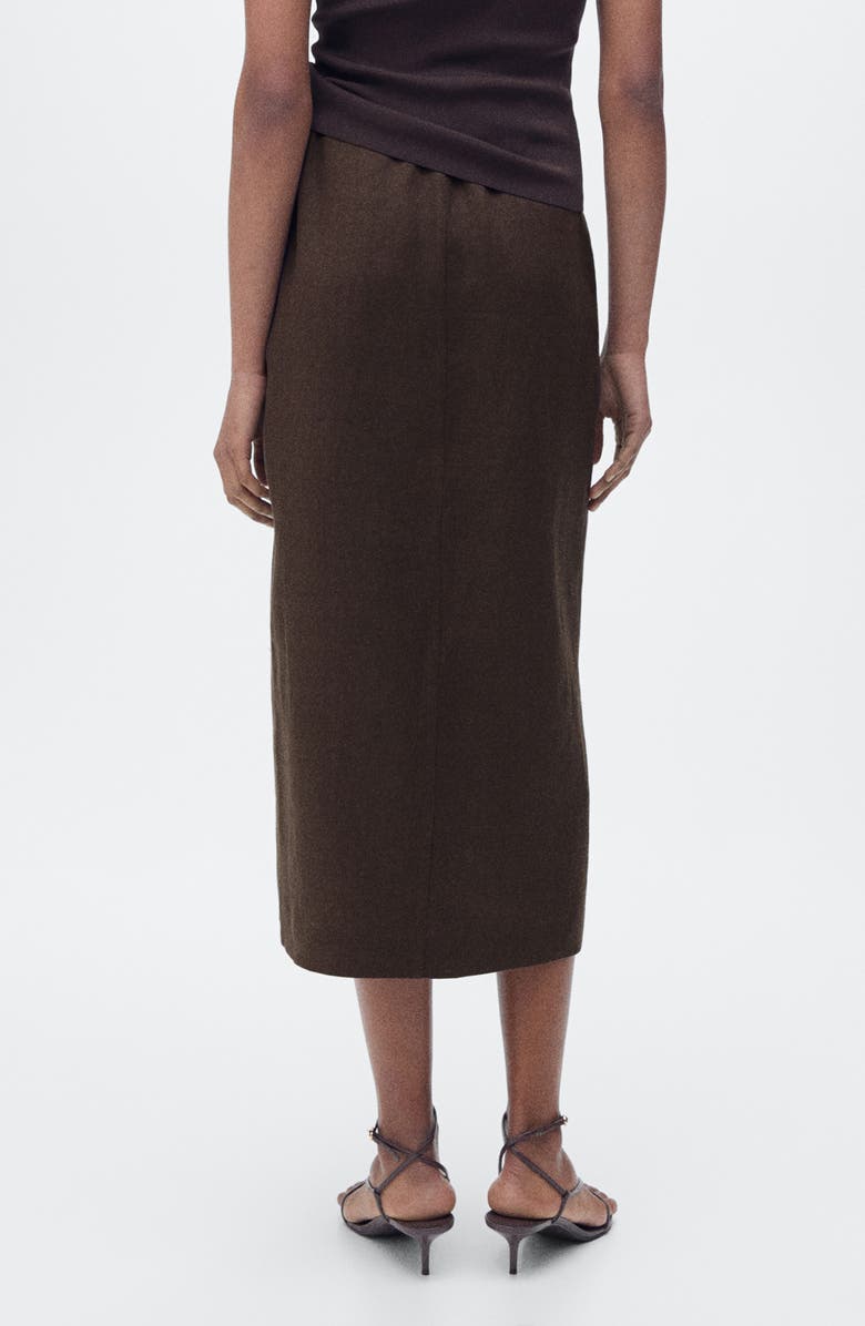 MANGO Side Tie Linen Wrap Skirt, Alternate, color, Chocolate