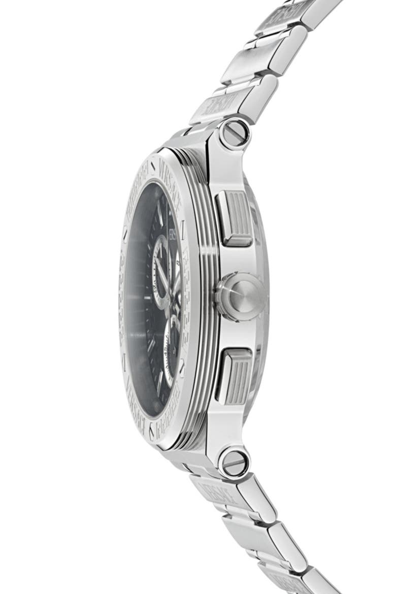 Greca Logo Chronograph Bracelet Watch, 40mm, Alternate, color, STAINLESS STEEL