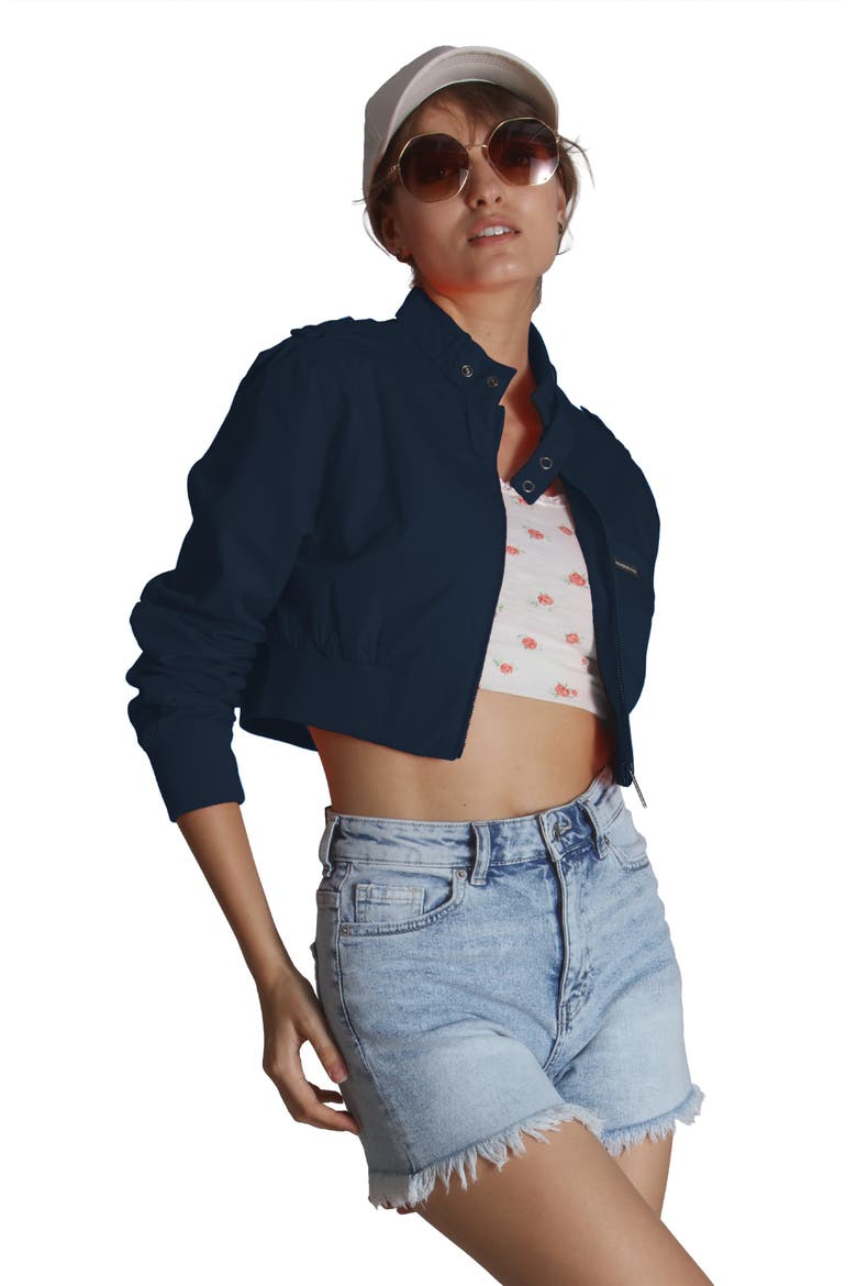 Women's Mini Cropped Racer Jacket, Alternate, color, Navy