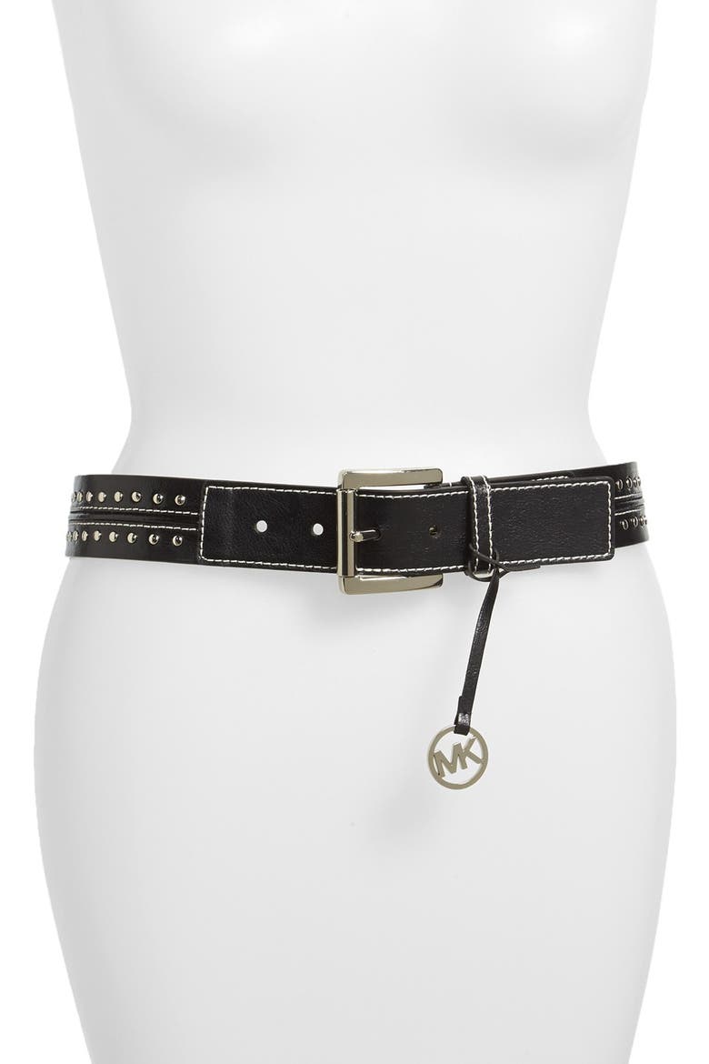 'Original' Logo Stud Leather Belt, Main, color, BLACK