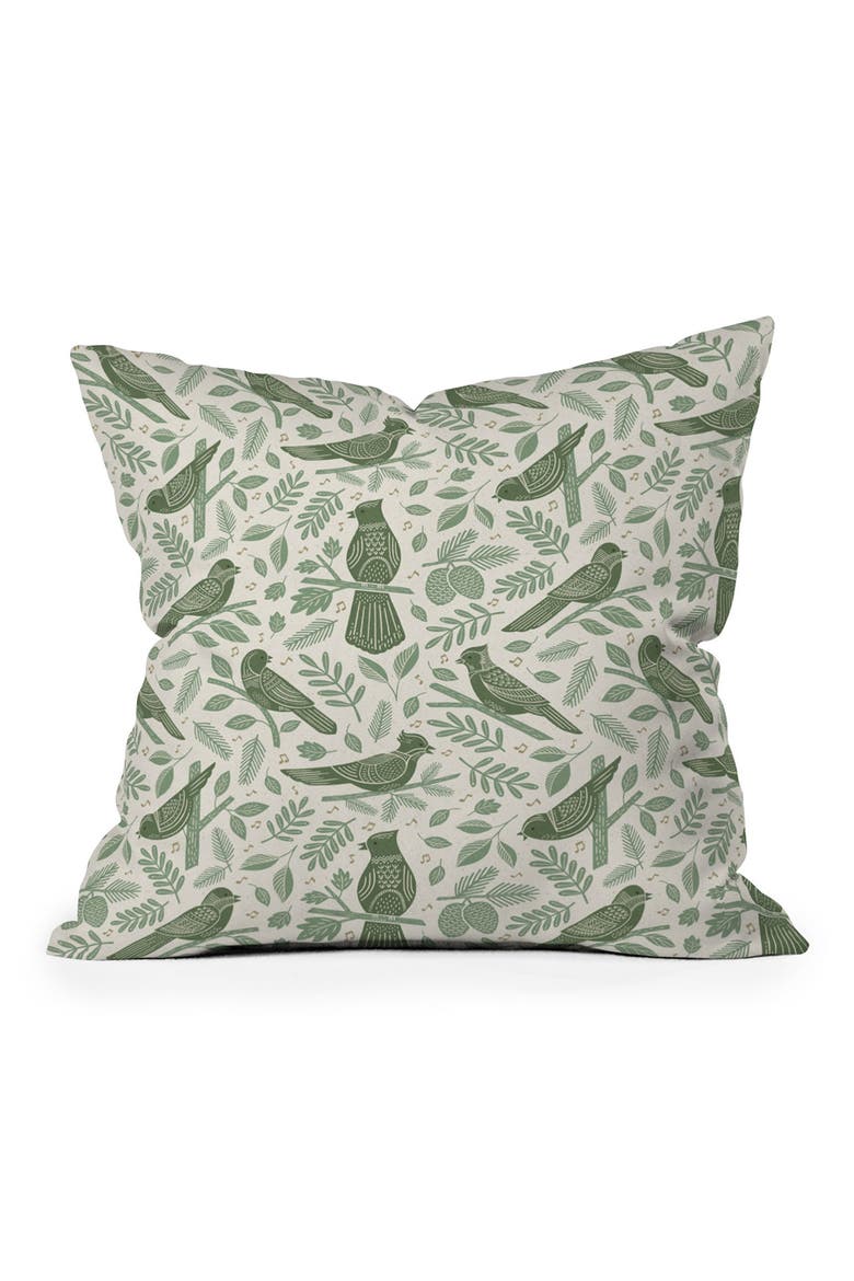 Carey Copeland Song Birds Throw Pillow, Main, color, GREEN