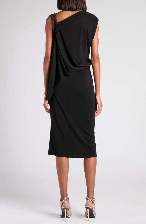 Tom Ford Asymmetric Draped Embellished Jersey Midi Dress In Black