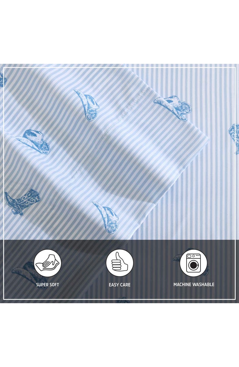 Wrangler Cowboy & Stripe Print Sheet Set, Alternate, color, Light Pastel Blue