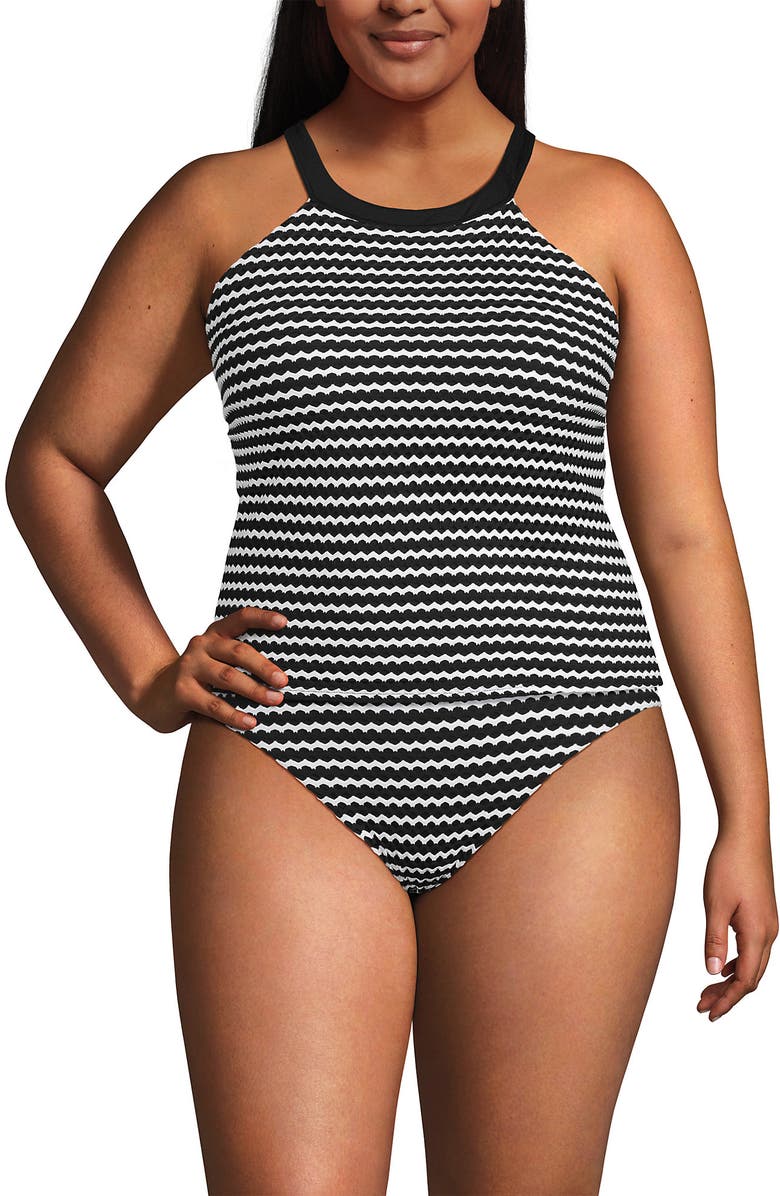 Lands' End Crochet High Neck Tankini Top, Alternate, color, 