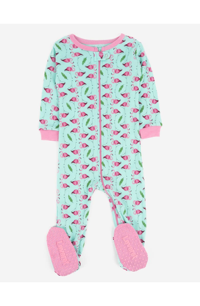 Leveret Footed Printed Cotton Matching Family Pajamas, Animal Kingdom Prints, Main, color, Flamingo