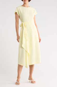Short Sleeve Side Tie Faux Wrap Dress