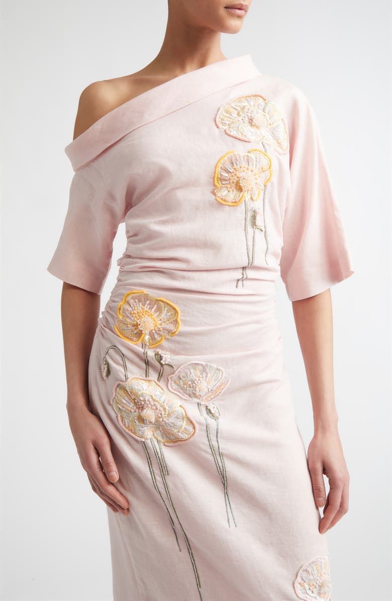 BERNADETTE Bowery Embroidered Off the Shoulder Dress, Alternate, color, Embroidered Yellow White