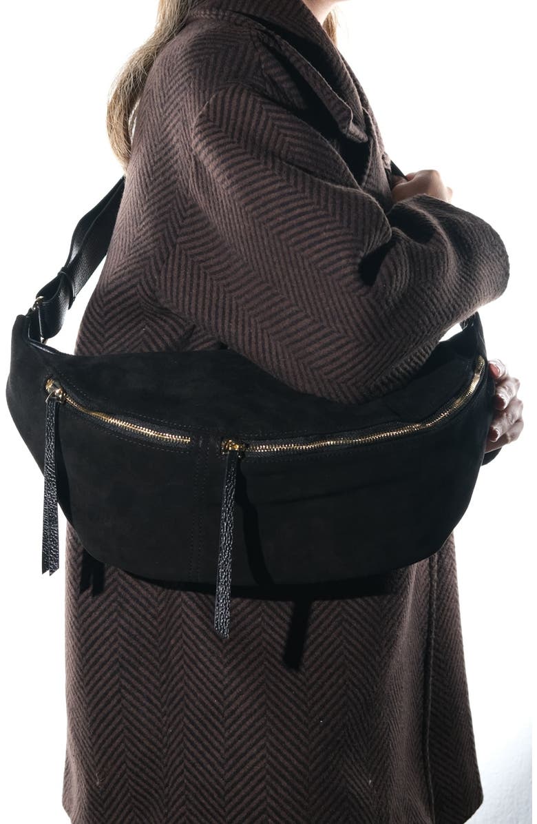 Forever & Always Shoes Sola Leather Body Bag, Alternate, color, Black Suede