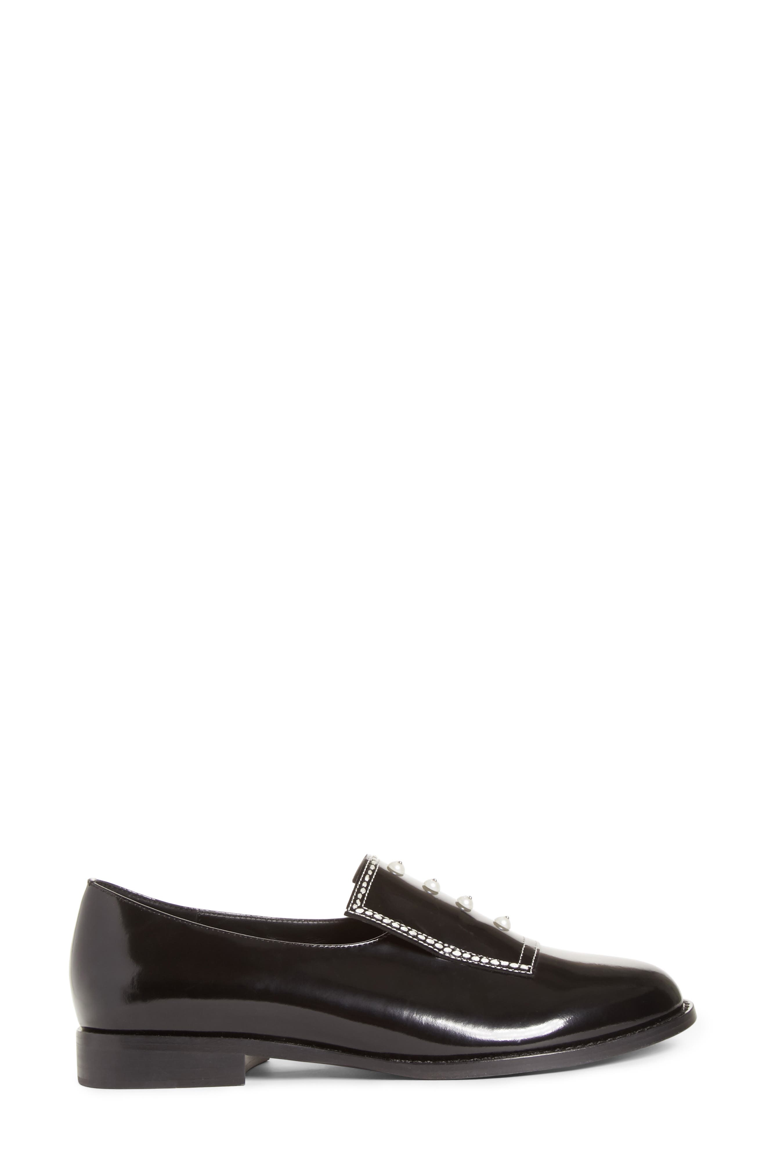 Leah Imitation Pearl Loafer, Alternate, color, BLACK