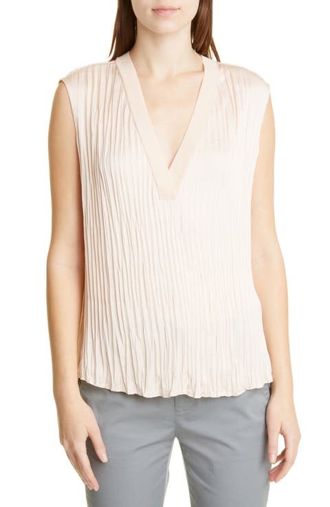Crushed Sleeveless Double V-Neck Blouse