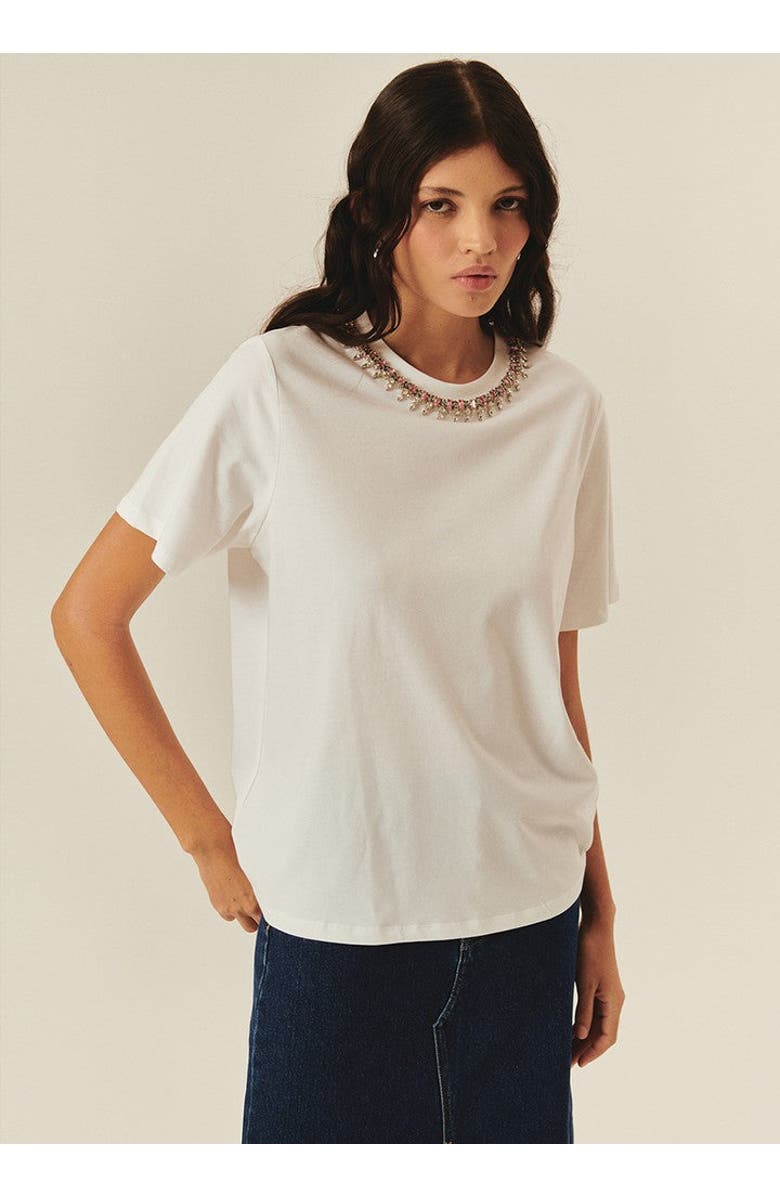 Exquise Sunny Crystal Embellished Crew Neck Knit T, Alternate, color, White
