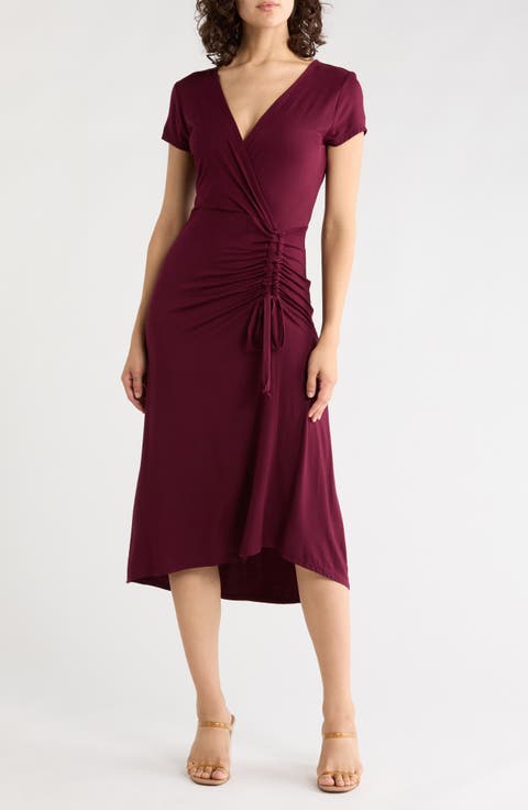 Ruched Wrap Midi Dress
