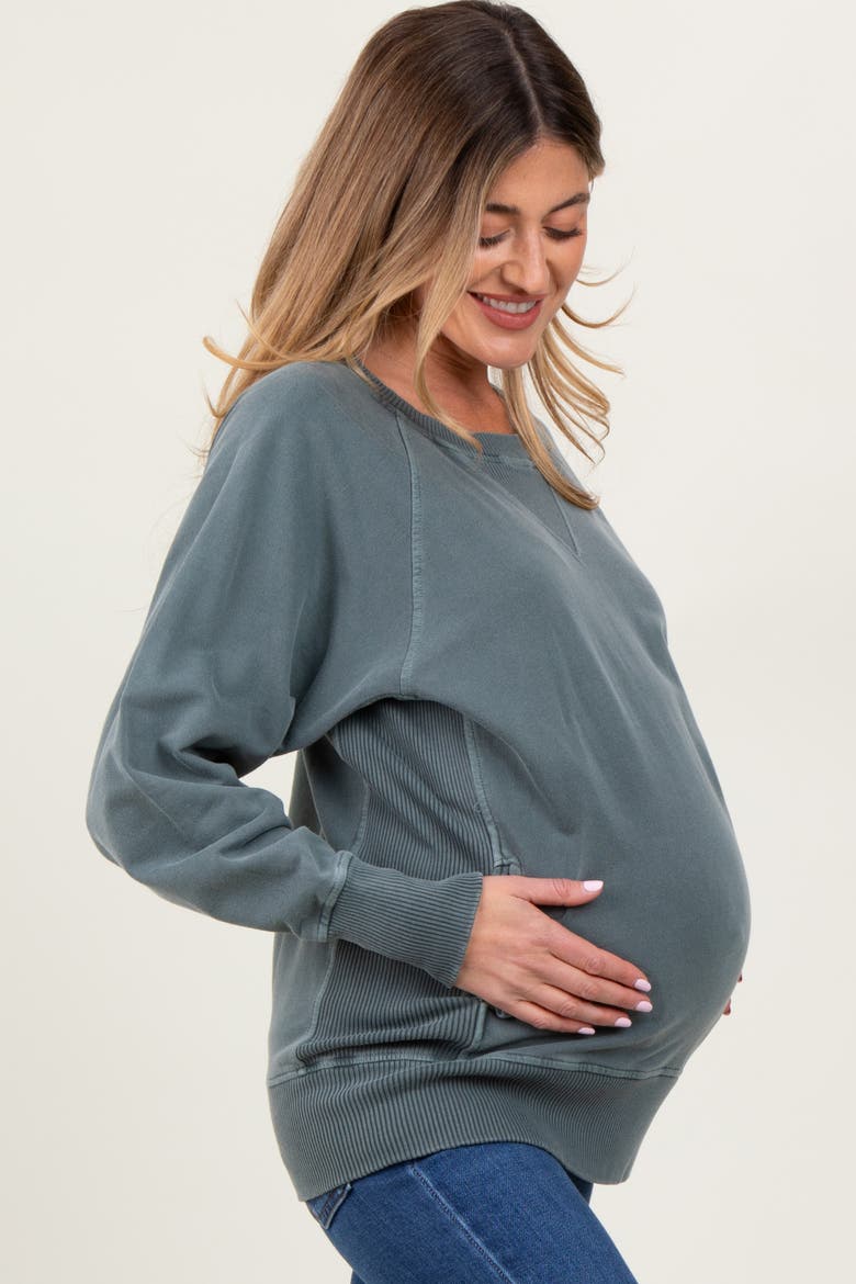 Vintage Wash French Terry Pullover, Alternate, color, Light Olive