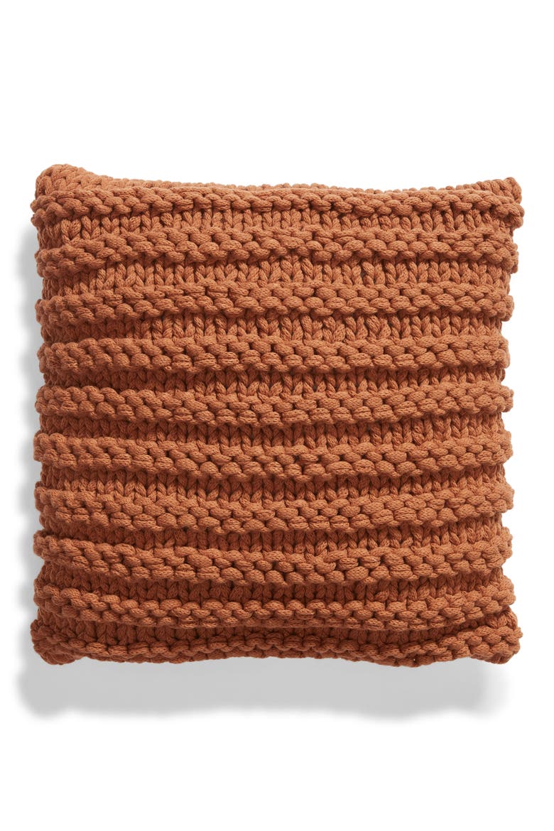 Chunky Knit Accent Pillow, Main, color, BROWN RUSSET