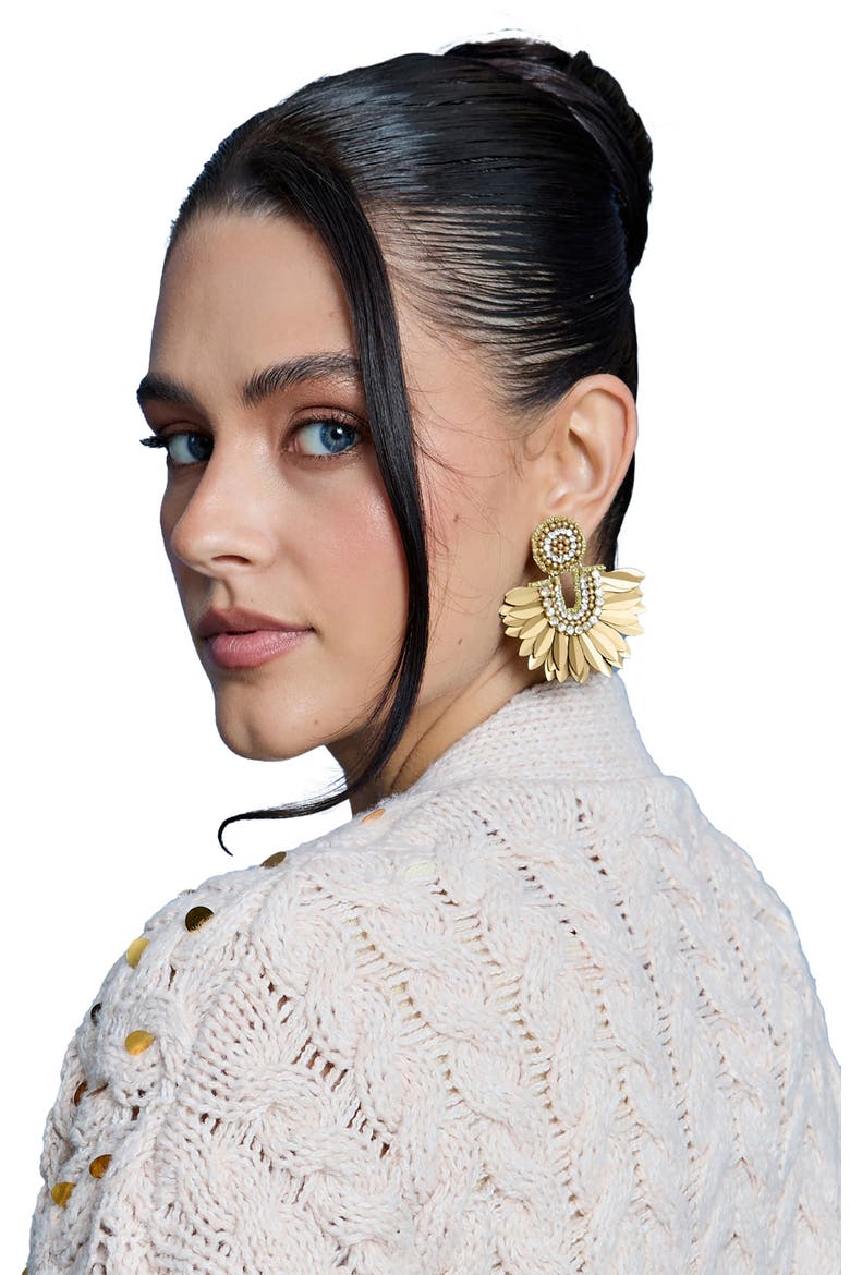 Sequin Fan Drop Earrings, Alternate, color, GOLD