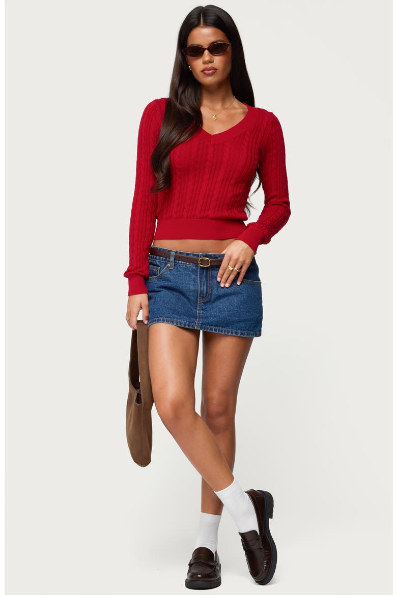 Ashlee V-Neck Cable Knit Sweater, Alternate, color, RED