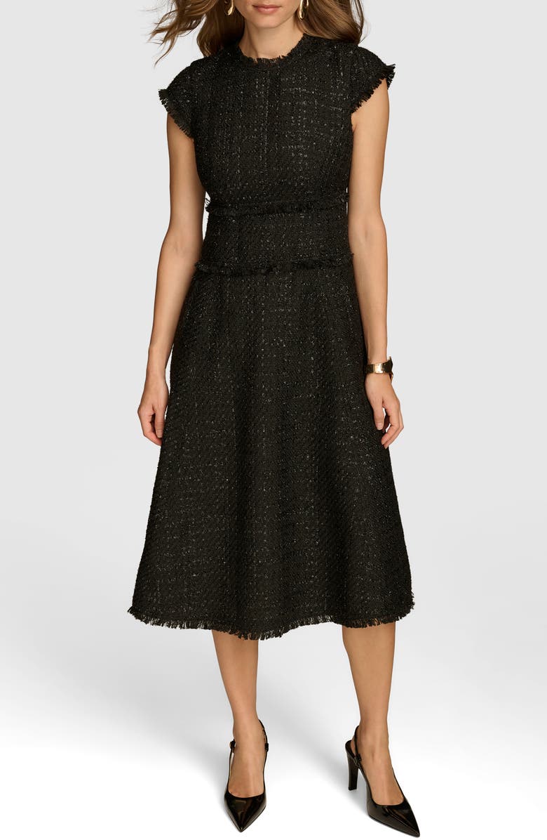 Donna Karan New York Metallic Tweed Midi Dress, Main, color, 