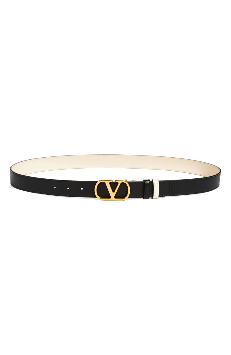 Valentino Garavani VLOGO Signature Reversible Leather Belt, Main, color, Nero/ Butter White