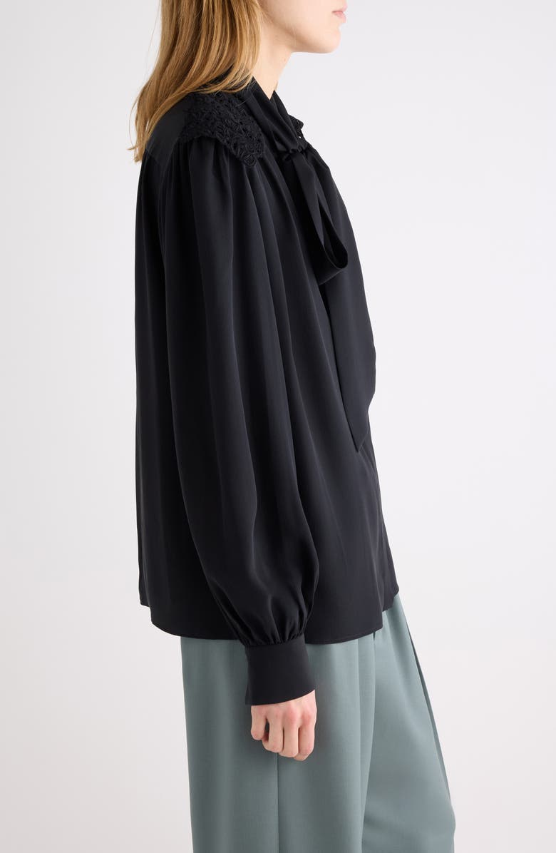 Chloé Pussybow Silk Crêpe de Chine Shirt, Alternate, color, Black