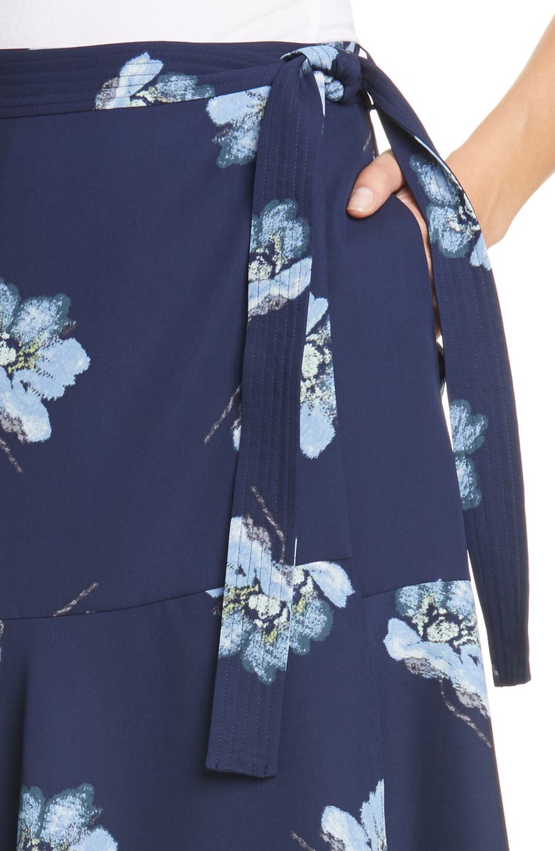 Club Monaco Floral Print Wrap Midi Skirt, Alternate, color, 