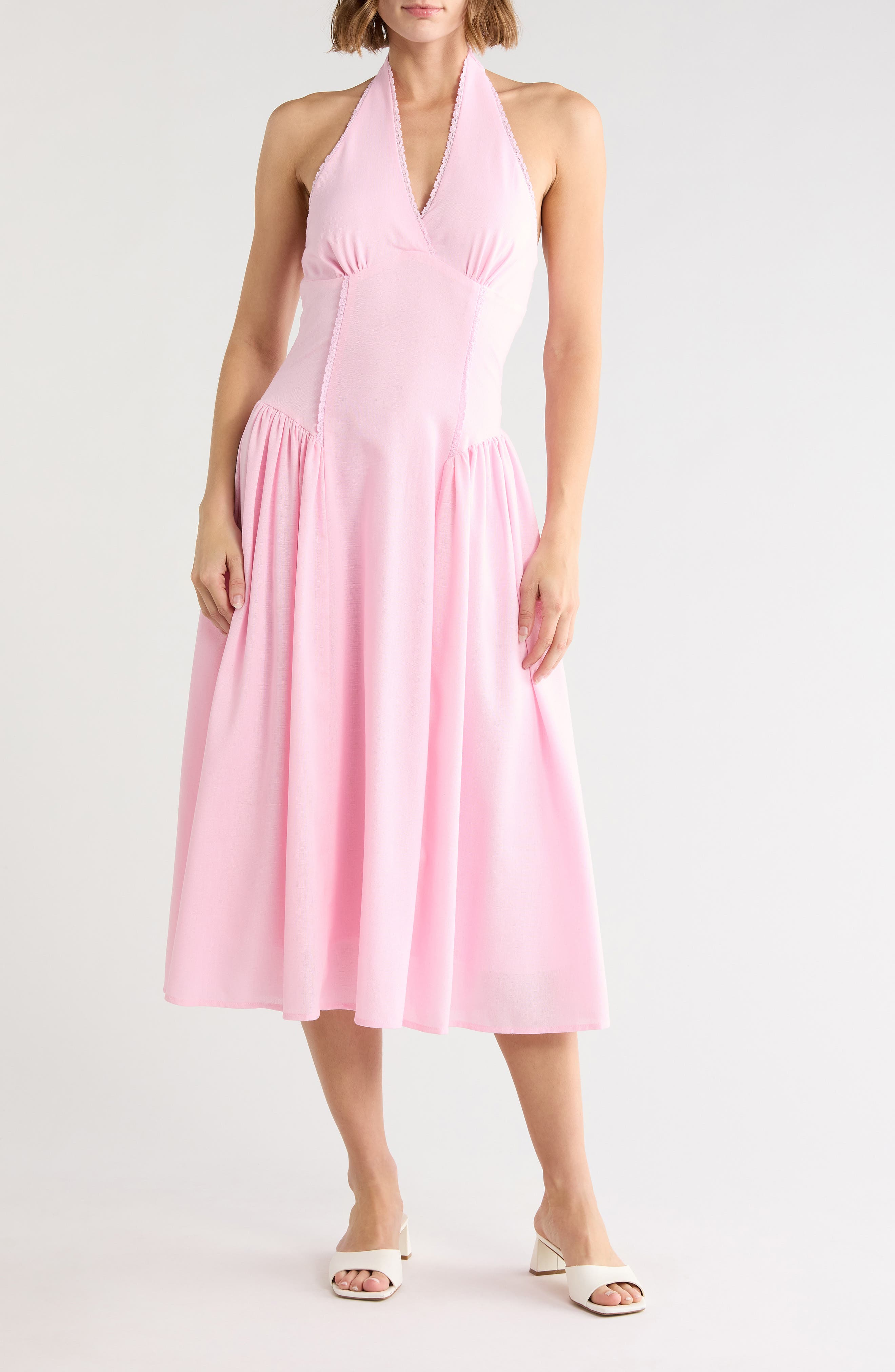 Fit & Flare Halter Midi Dress