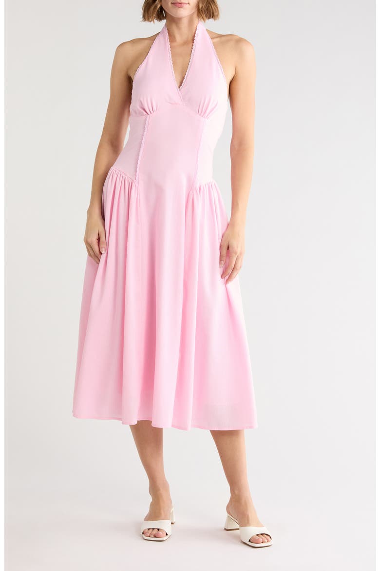 Fit & Flare Halter Midi Dress, Main, color, ICY PINK