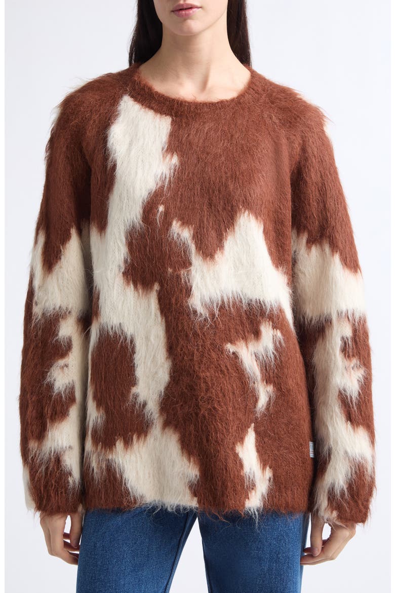 Holstein Alpaca & Wool Blend Jacquard Sweater, Main, color, WHITE BROWN