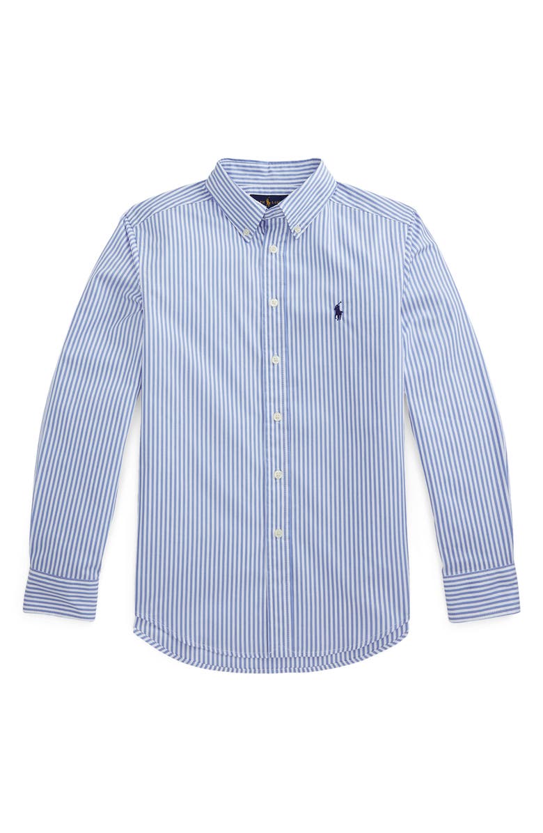 Polo Ralph Lauren Kids' Stripe Cotton Oxford Cloth Button-Down Shirt, Main, color, Light Blue/ White