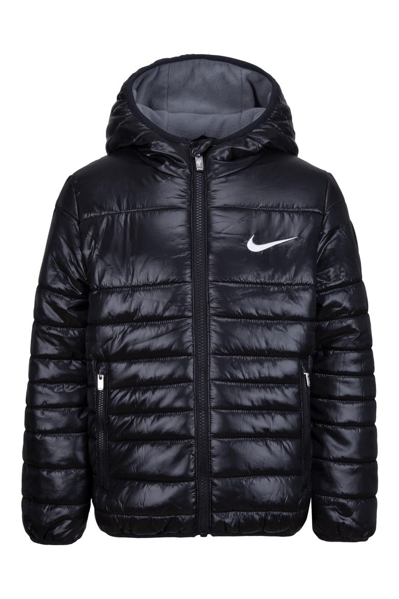 Kids' Midweight Hooded Puffer Jacket, Main, color, BLACK