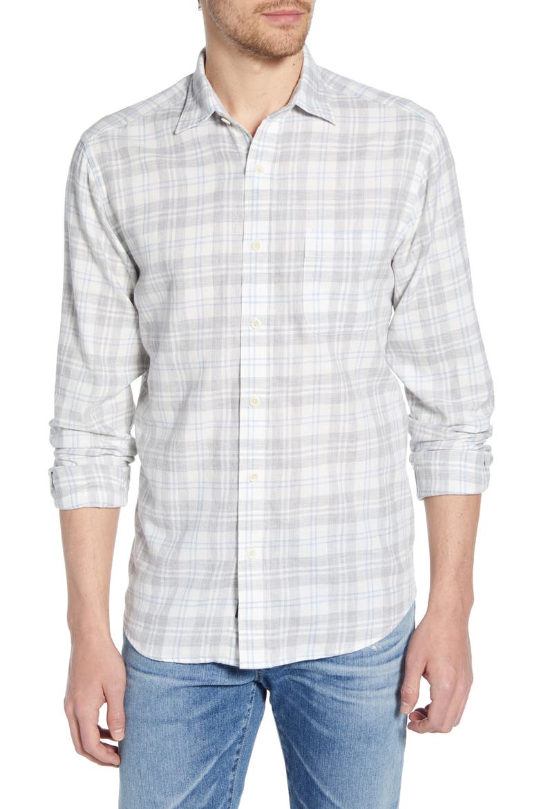 Everyday Regular Fit Plaid Shirt, Main, color, GREY CREAM PLAID