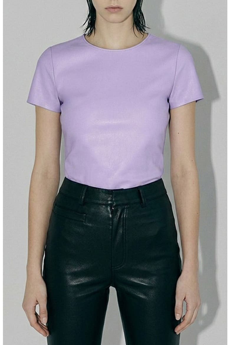 Brando Stretch Leather Tee, Alternate, color, Pastel Lilac